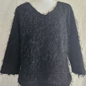 VTG FL Malik Womens Sweater Sz L Black Eyelash/Fuzzy Texture Goth Whimsigoth USA